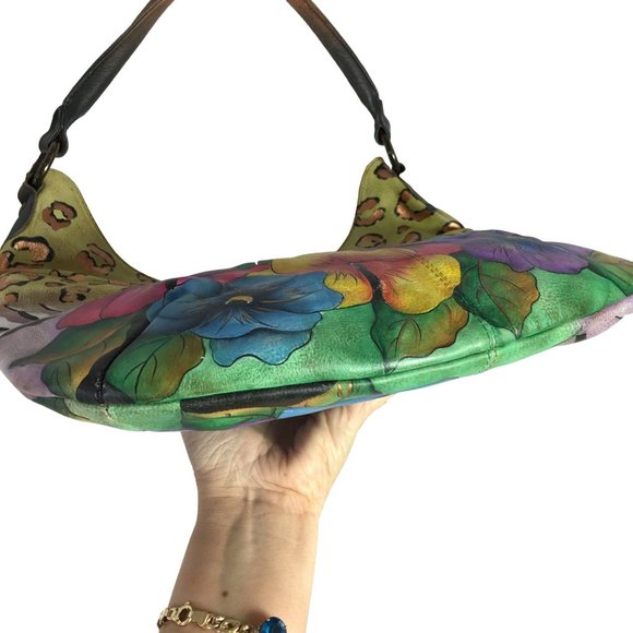 Anuschka NEVER USED Handpainted Leather Cross Body Floral Animal - Picture 11 of 13